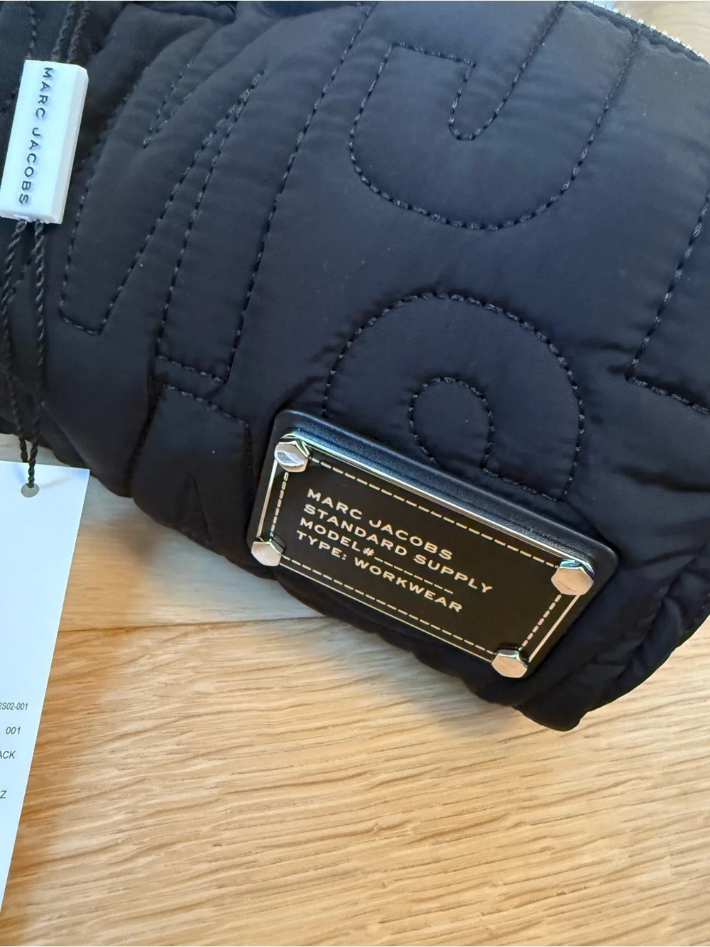 Authentic Marc Jacobs Black Quilted Logo Cosmetic Case Pouch with Plaque